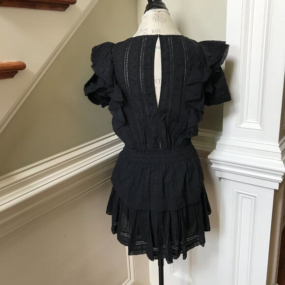 LoveShackFancy Natasha Mini Dress Womens XS Black Cotton Ruffle Short Sleeve - Picture 10 of 13